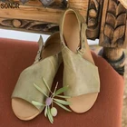 Женские сандалии на танкетке, повседневные шлепанцы на плоской подошве, с пряжкой, большие размеры, лето 2021