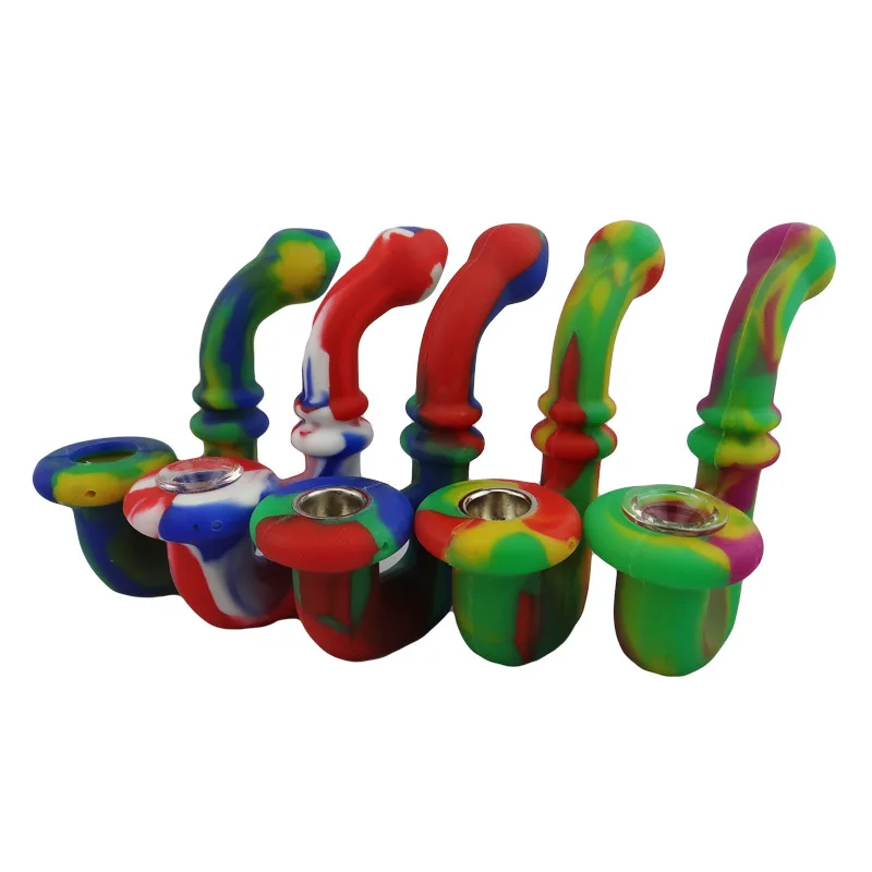 Курительная трубка из пищевого силикона дымовая со стеклянной чашей табачная