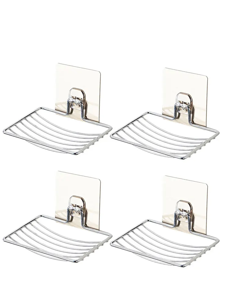 

4pcs/set Stainless Steel Sponge Holder Adhesive Suction Cup Storage Soap Rack Powerful Soap Dish Bathroom Kitchen Accessories