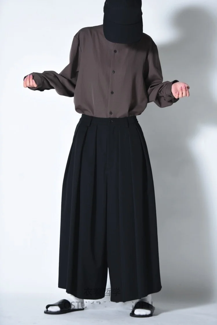 Брюки мужские повседневные с широкими штанинами и плиссировкой | Мужская одежда