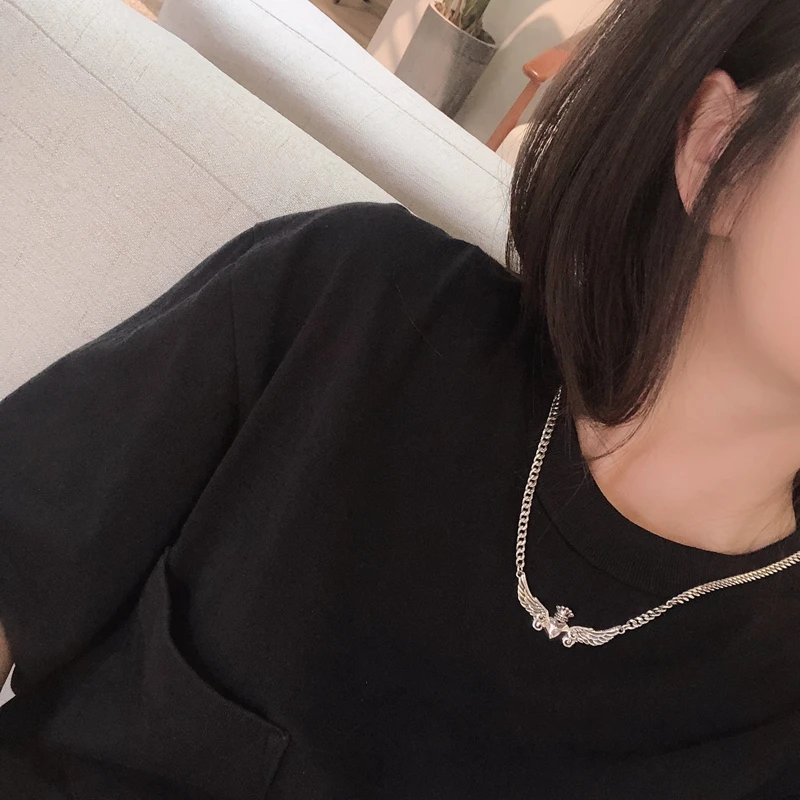 Ожерелье из серебра 100% пробы с подвеской в виде сердца короны ангела|Ожерелья| |