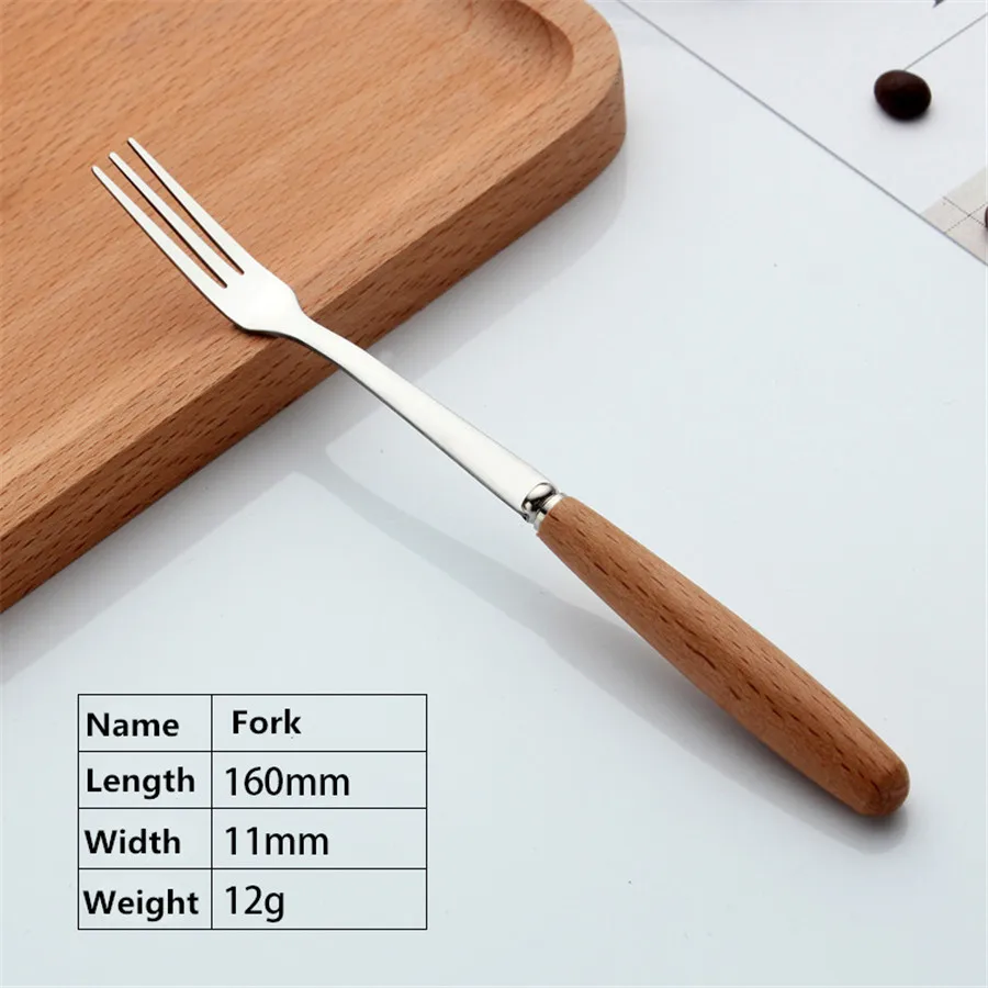 Столовая посуда из нержавеющей стали с ручкой из Букового дерева в западном стиле, десерт из стейка, нож для приготовления кофе, вилка, ложка, креативная столовая