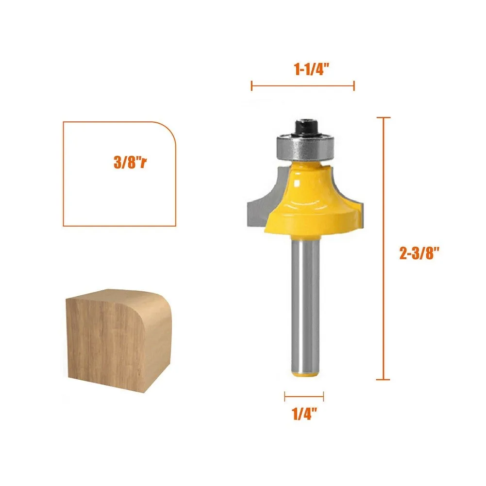 

4pcs 1/4 Inch Shank Round Over Bead Edge Forming Router Bit 1/2 3/8 1/4 1/8 Milling Cutter Woodworking Tool