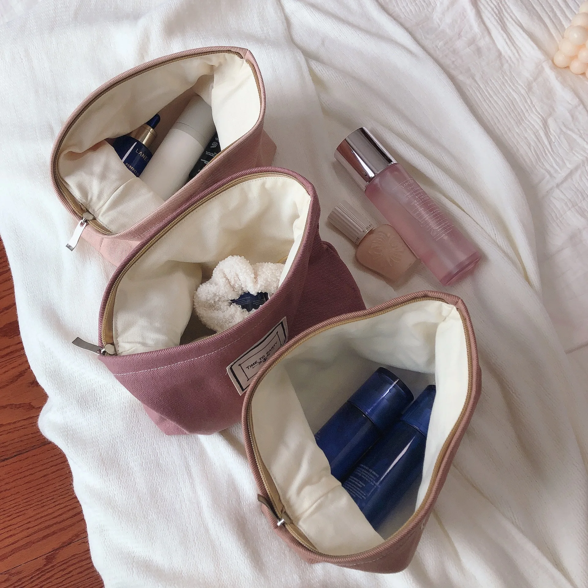 

Cream Canvas Bag Solid Makeup Bag Wash Bag Hand Bag Fashion Version Simple Practical Leisure And Large Capacity Cosmetic Bag