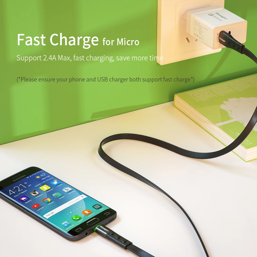 Essager светодиодный кабель Micro USB для Xiaomi Redmi Note 5 Pro samsung S7 Android, зарядное устройство для мобильных телефонов, быстрая зарядка, кабель для передачи данных Microusb