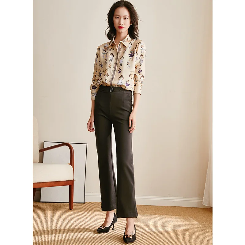 Женская офисная блузка Boollili из натурального шелка с принтом весна-осень 2020 |
