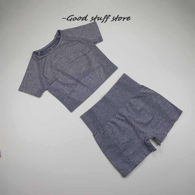 Женский бесшовный комплект для йоги короткий топ с коротким рукавом фитнеса