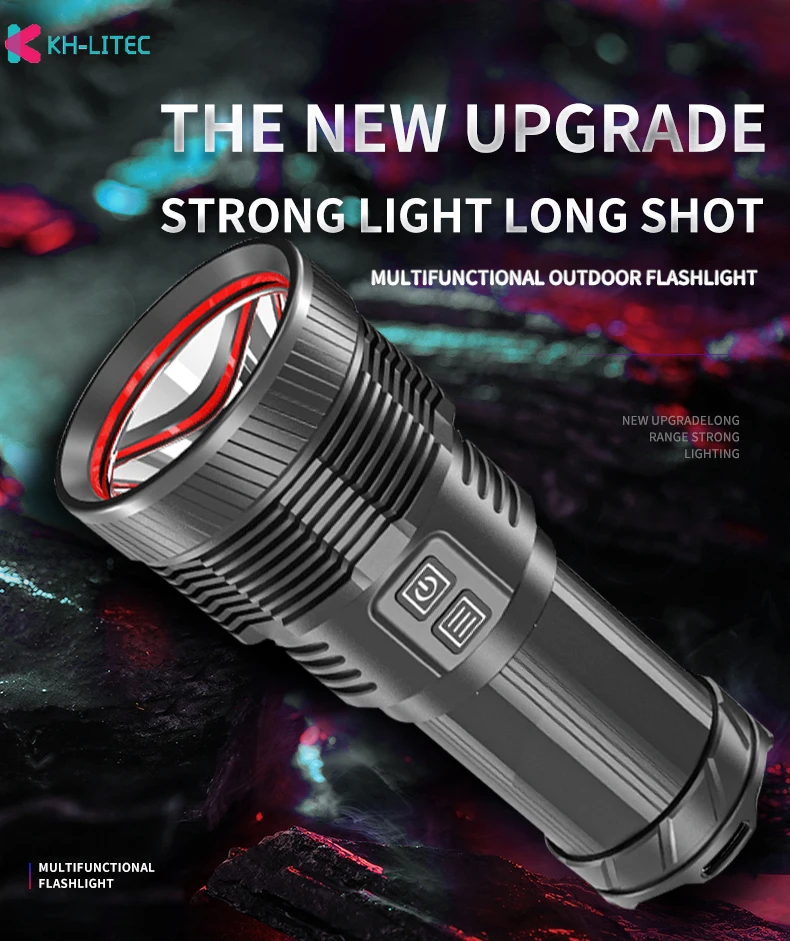 Verkaufen Leistungsfähige Lichter XHP70 Ultra Helle 4*18650 LED Taschenlampe USB Aufladbare Typ-c Taktische Licht 5 Modus Zoom Camp Suche Torch