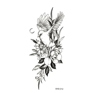 Три стиля, серый цветокПтицаовечья водостойкая временная татуировка, Мужская искусственная наклейка