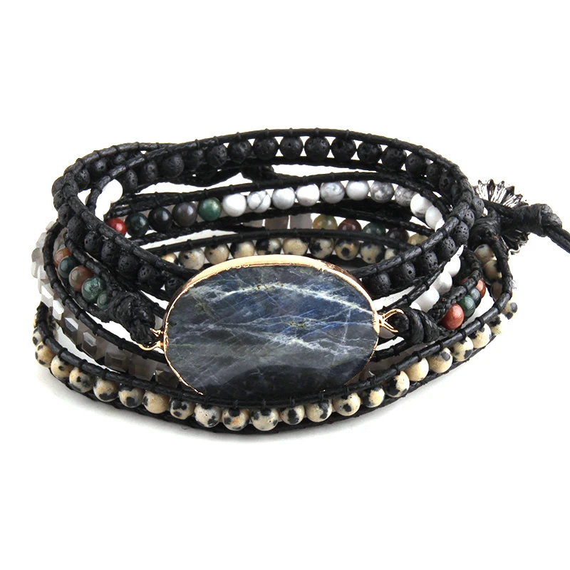 Модный женский браслет из бисера ручной работы смешанные Черные Серые Камни