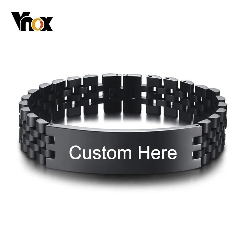 Vnox, 15 мм, массивный, персонализированный браслет для мужчин, черный, ручная полировка, нержавеющая сталь, браслет для часов, на заказ, подарок для Него
