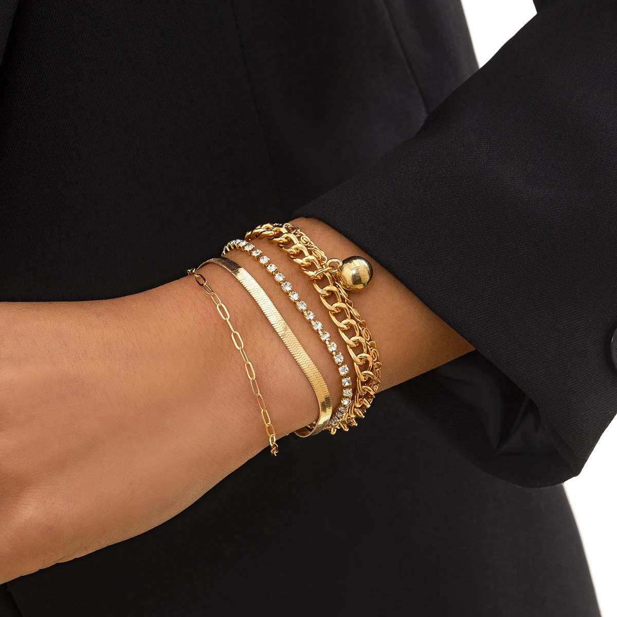 

Charms Layered Snake Chain Bracelets for Women Trendy Hand Chains Jewelry Circle/Ball/Stars Bracelets Fashion Jewelry Girls Gift