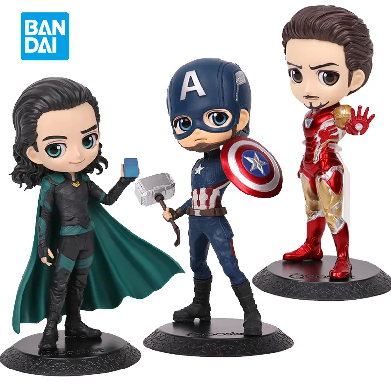 

15cm BANDAI Original Qposket Marvel The Avengers Iron Man Captain America Black Widow Thor Loki PVC Action Figure Collection Mod