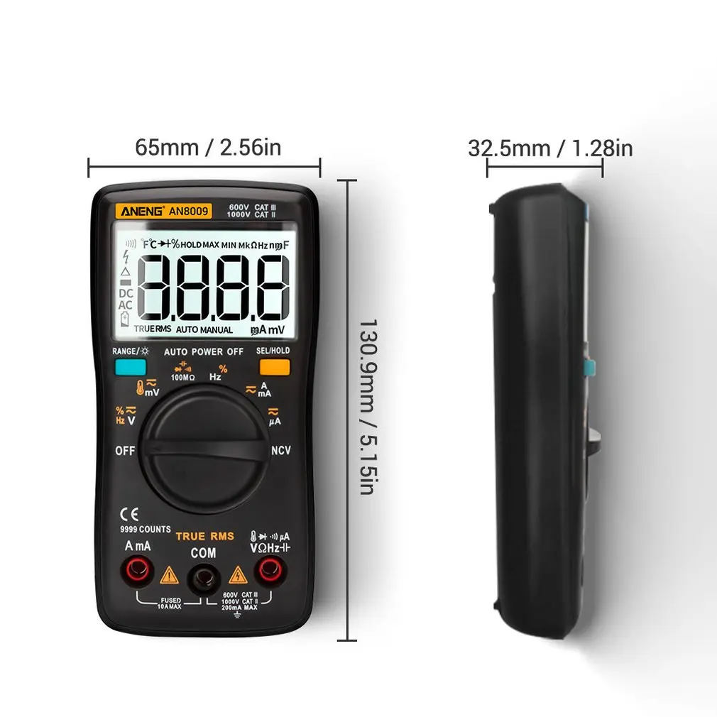 

ANENG AN8009 Digital Multimeter 9999 Count True-RMS Auto Range NCV Ohmmeter AC/DC Voltage Ammeter Current Meter Temperature