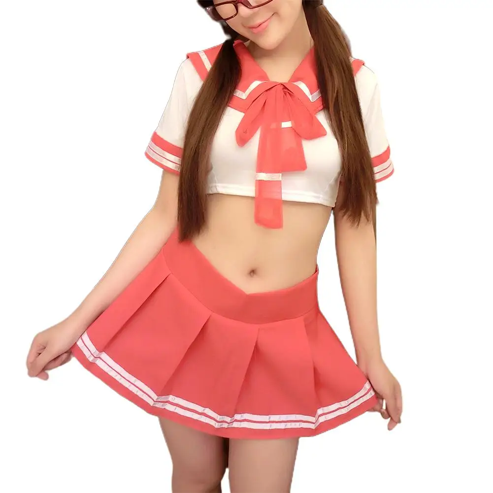 

Students Uniform Outfit Women Sexy Lovely Crop Top Mini Pleated Skirt Stockings Schoolgirl Uniform Erotic Cosplay Costume