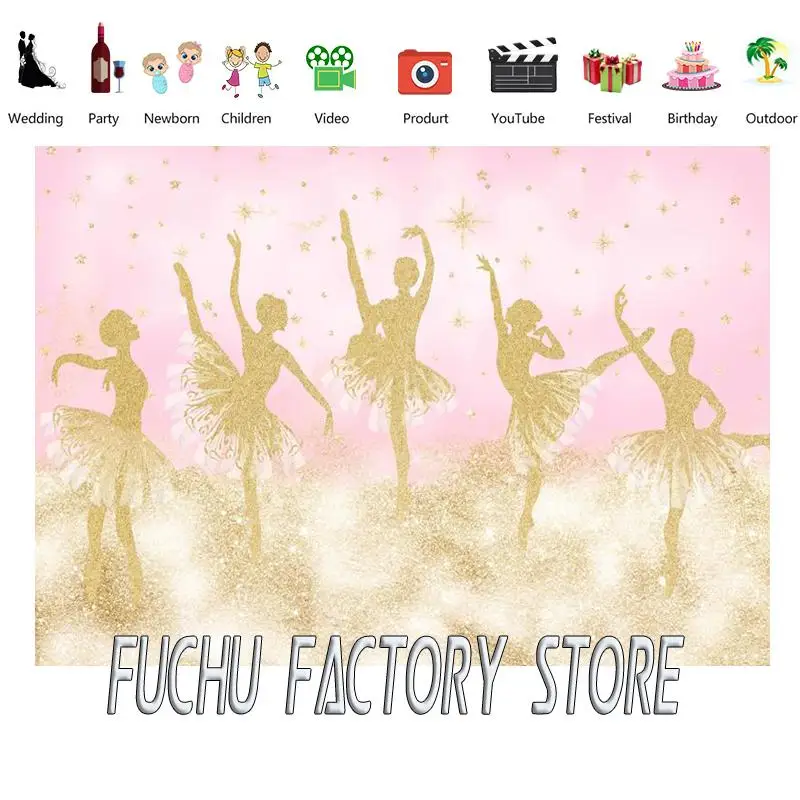 Золотые принцессские фоны для фотографии розовых балетных танцующих девочек на день рождения, фотофон для студии из винила.
