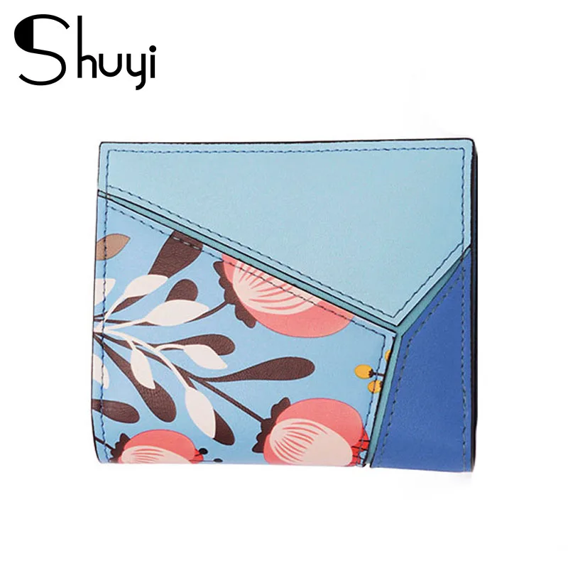 

SHUYI Women's Wallet Fashion Stitching Printing High-quality Leather Coin Purse Female Short Cute Card Holder Wallet for Women