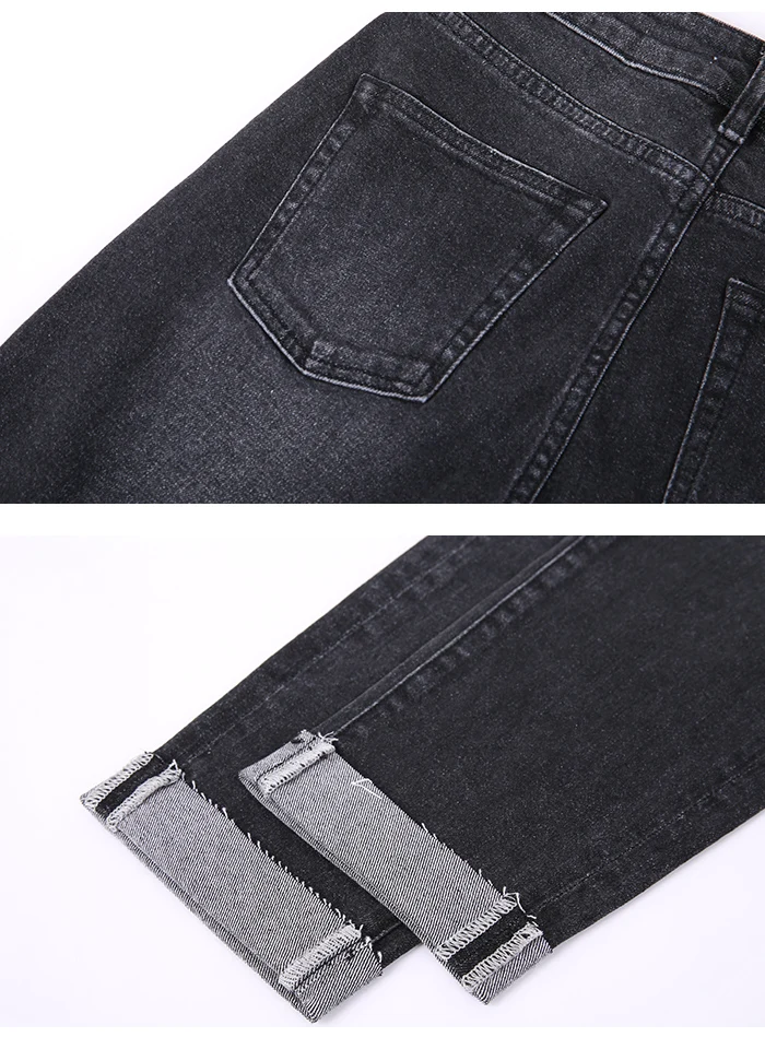 LEIJIJEANS, новинка, большой размер, женские черные шаровары с высокой талией, брюки с манжетами, крутые, крутые, модные, женские джинсы, 9028