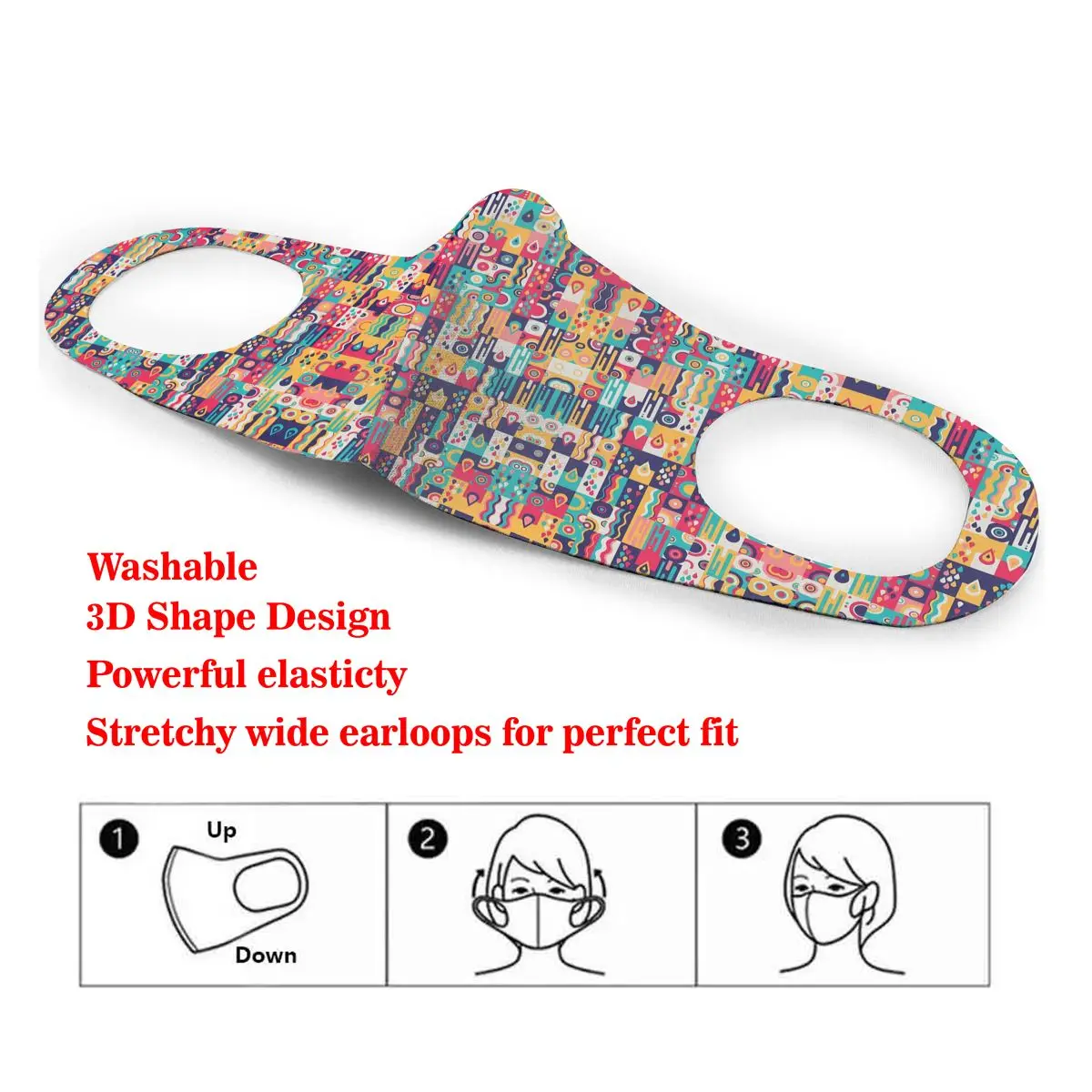 

Colorful Retro Water Drop Pattern Washable elastic Earloop Face Breathing Mask Reusable Anti Dust Cotton Mouth For Adults