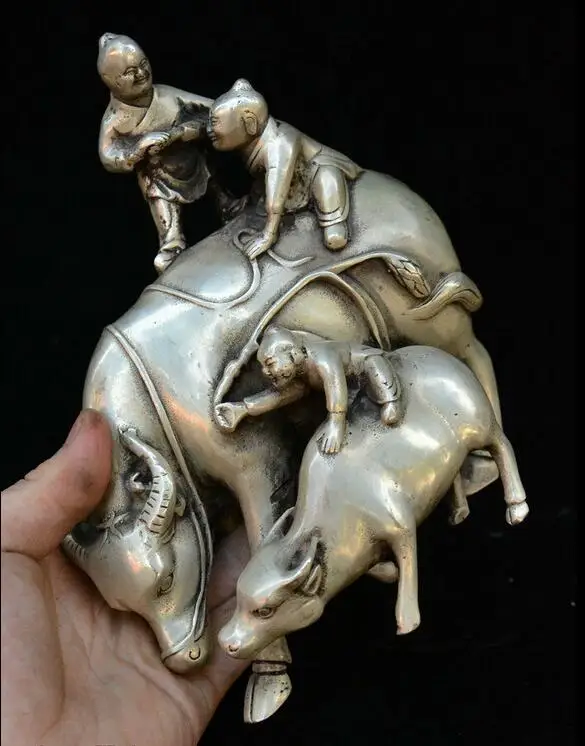 7 &quotСтарый Китай Серебро бык Мул ознакомительные данные о Tongzi для мальчиков