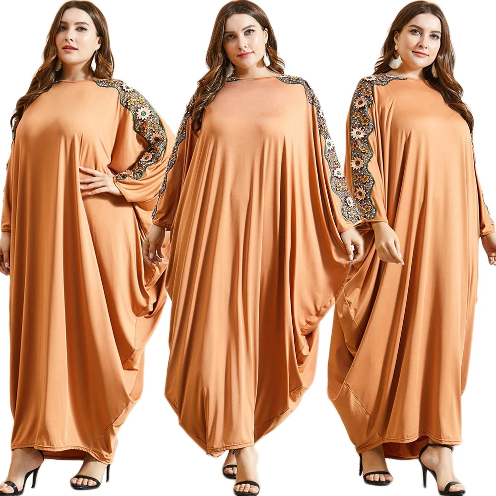 Рамадан, мусульманский женский Дубай, абайя, свободные, большие размеры, рукав летучая мышь, длинное платье макси, исламское искусственное, ...