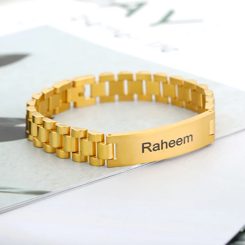 

Custom Name Bracelets For Women Gold Sliver Color Stainless Steel Cuban Chain Bracelet Personalized Watch Strap Bangle Jewelry