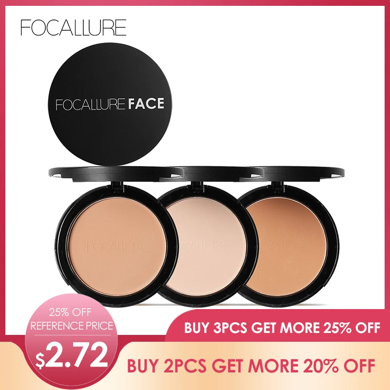 

FOCALLURE mineral face pressed powder oil control natural foundation powder 3 colors Smooth finish concealer setting powder