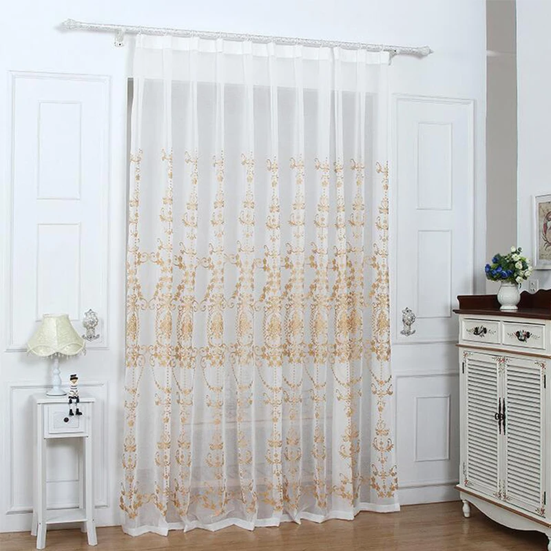 

European Tulle Window Curtain Living Room Luxurious Sheer Voile Gold Thread Curtains Bedroom Window Screen Custom Processing