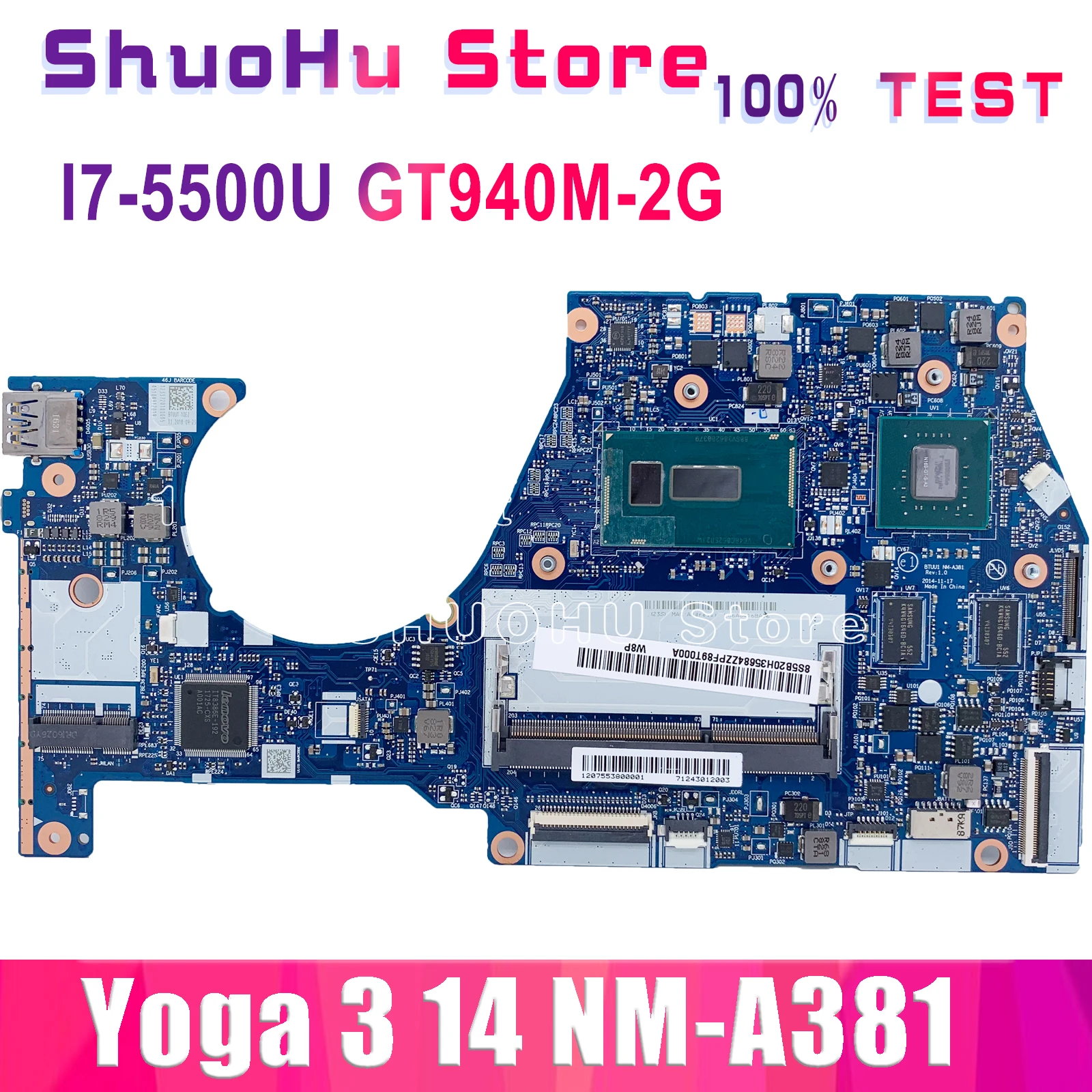 

KEFU NM-A381 For Lenovo yoga 3 14 Laptop Motherboard nm-a381 i7-5500U CPU GT940M-2G Motherboard 100% Test original