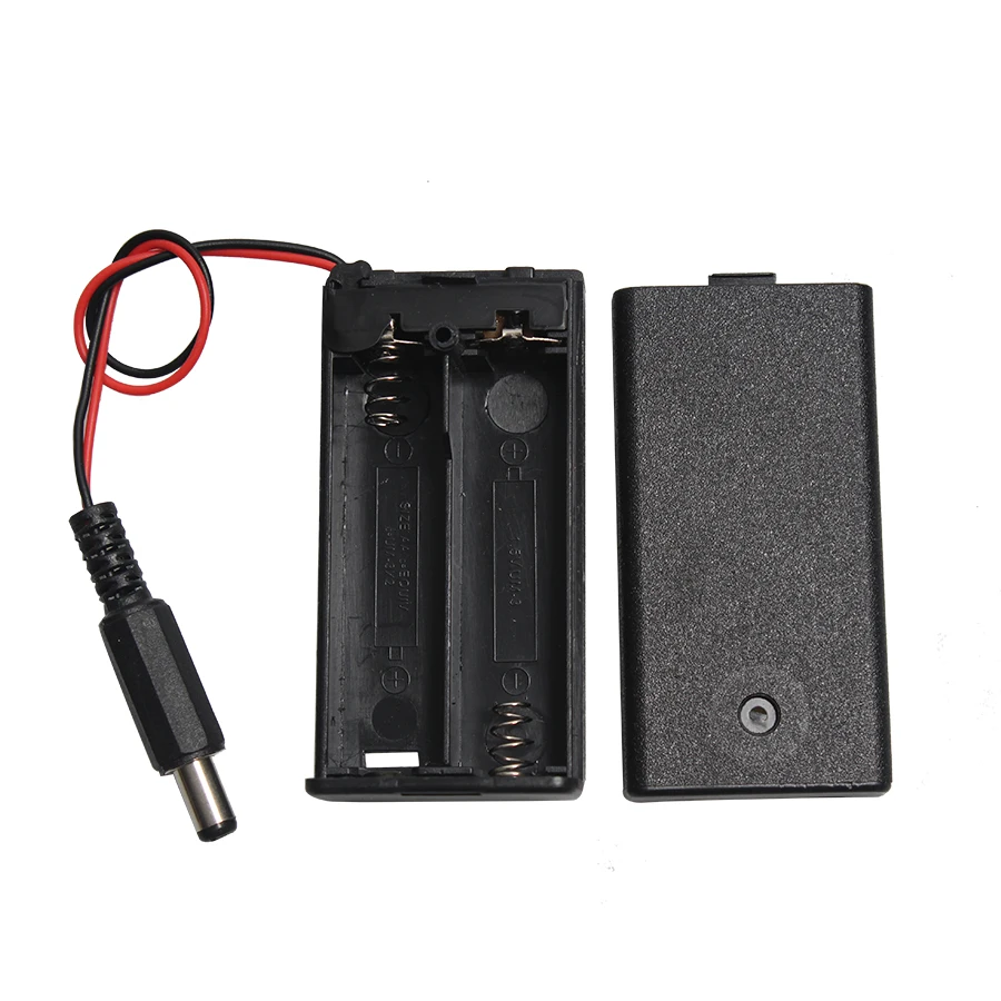 

Черный пластиковый держатель для батарей типа АА 2 шт. 1,5 в с крышкой переключателя 3 в, коробка для хранения батарей аа, чехол с вилкой DC5, 5 х2, 5...