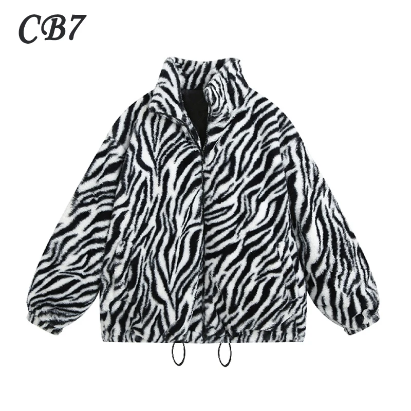 

Женская зимняя куртка в полоску Зебра, хлопковое пальто свободного кроя, Повседневная теплая Толстая водолазка в стиле оверсайз, винтажное ...