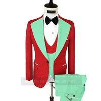 2021 newest red suits for men slim fit plus size jacquard blazer mint green vest pants 3pcs fashion groom prom wedding tuxedo