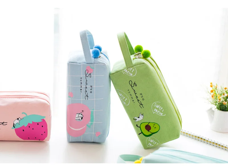 Корейский школьный пенал для девочек и мальчиков карандаш Kawaii коробка для фруктов большой мешок для патронов большой 2 молнии Пенал Канцтовары милый