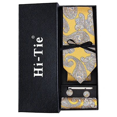 C 1506 Hi Tie золотые клетчатые шелковые мужские галстуки для мужчин роскошный