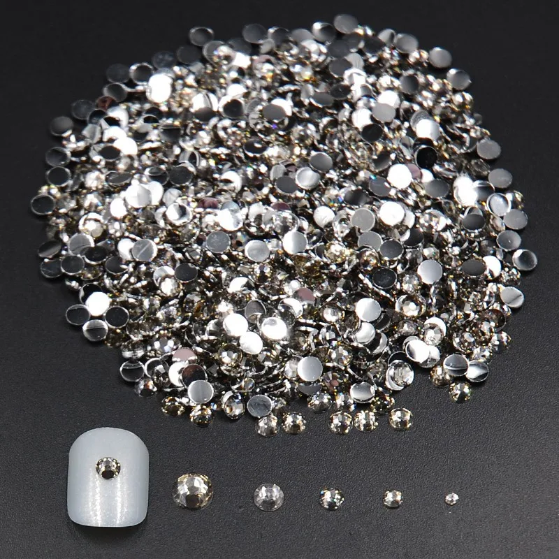 

Стразы для ногтей разных размеров, 2000 шт., черные алмазные цвета, акриловые стразы для ногтевого дизайна, украшение для УФ-геля, инструмент д...