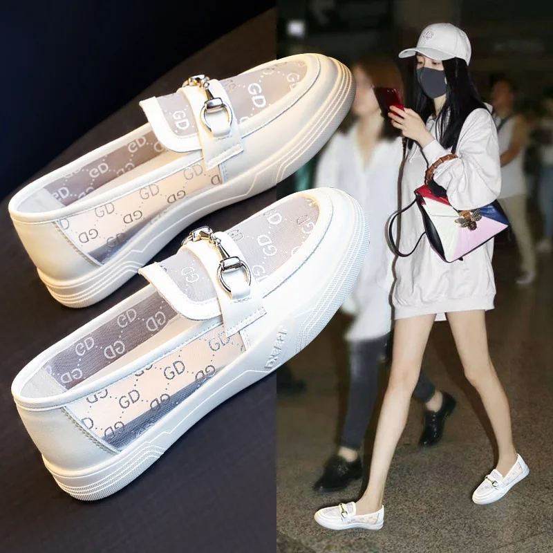 

Flat Sole Shoes Female 2021 Summer New Korean Version of Hollow Mesh Breathable Soft Sole Leather One-legged White Shoes