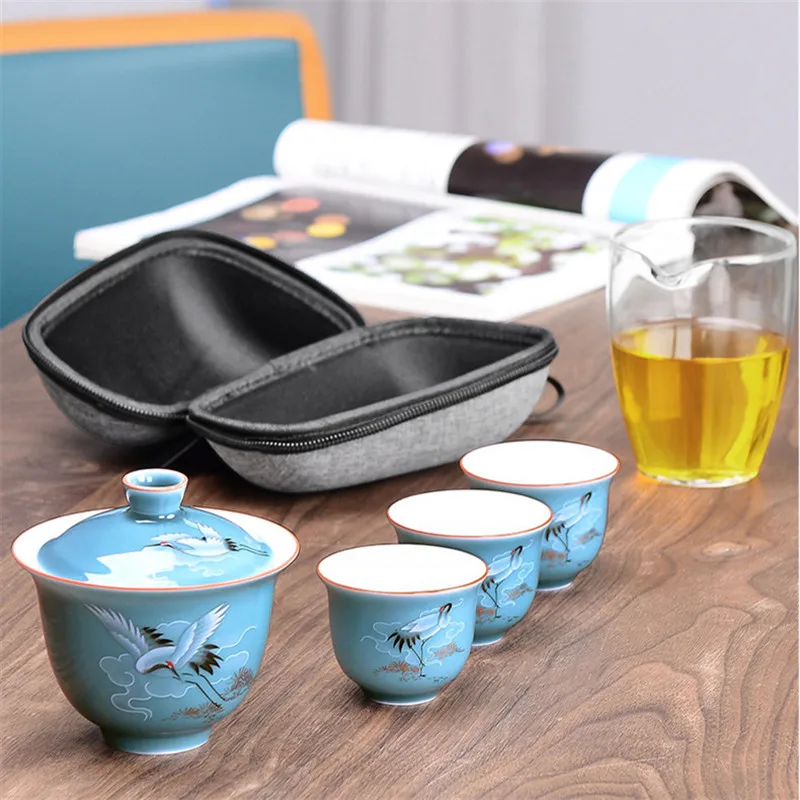 Портативный сине-белый фарфоровый чайник чайная чашка старинный глазурованный