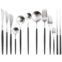 black silver cutlery set noble kitchen tableware restaurant upscale western tableware steak knife fork coffee spoon teaspoon