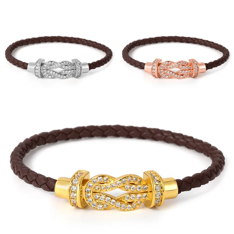Браслет с фианитами для мужчин и женщин кожаный браслет пряжкой кристаллами под