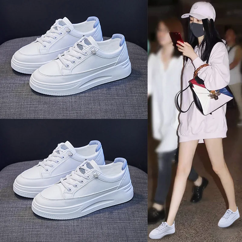 

2021 Spring Autumn Women's White Shoes PU Leather Platform Sneakers Flat Casual Soft Sole Sports Shoes Jogging Women's Sneakers