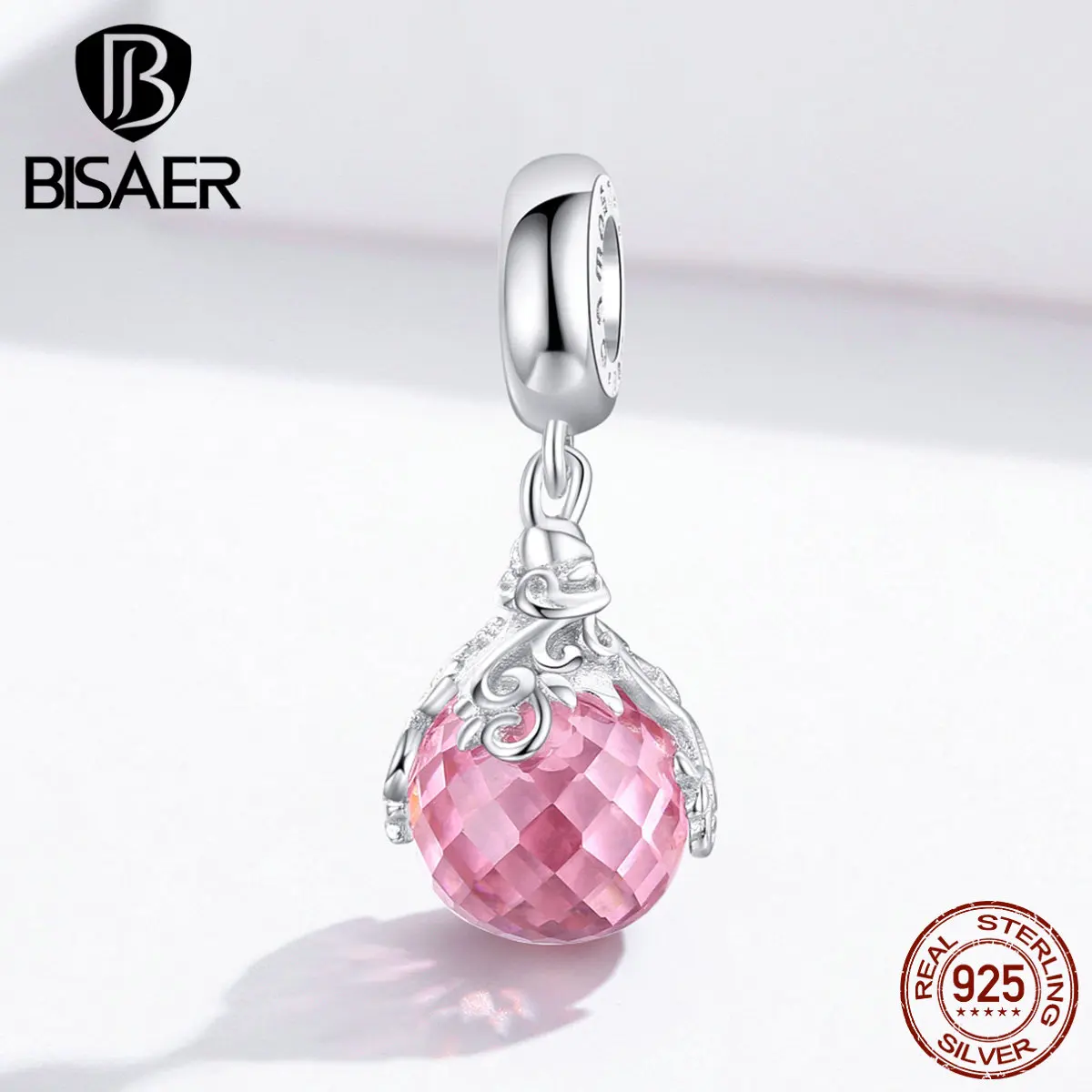 BISAER, 925 пробы, серебро, Волшебная бутылка, бусины, подвеска, розовый циркон, бутылки, амулеты, подходят для браслетов, серебро, 925, EFC101