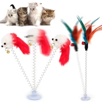 cat interactive toy with sucker spring feather plush mouse funny pet toys xqmg small animals toys pet products home garden new