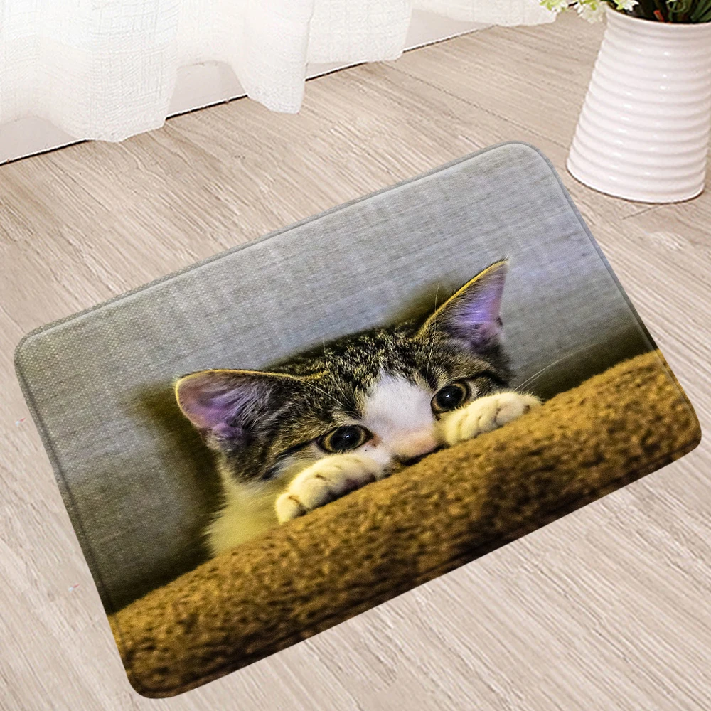 

Funny Animal Bathroom Mat Cute Cat Pet Pattern Doormat Children's Room Decor Floor Rug Bedroom Kitchen Flannel Non-Slip Carpet