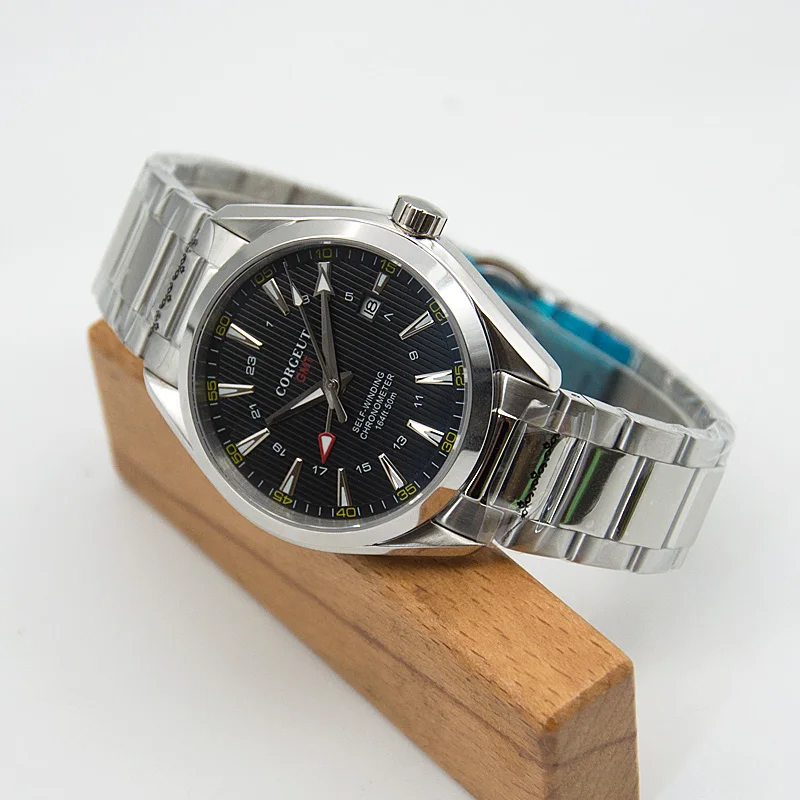 

CORGEUT Luxury Top 41mm Mens Clock Blue Dial Automatic Date Calendar Mechanical Sapphire Crystal SS Luminous Male Wrist Watch