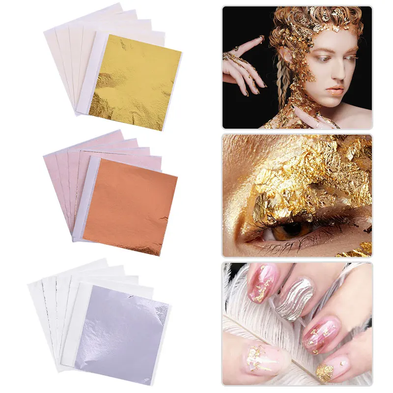 100Pcs Gold Leaf Art Craft Design Paper Imitation Gold Slive Copper Foil Papers DIY Craft Gifts Decor Leaves Sheets 14x14cm