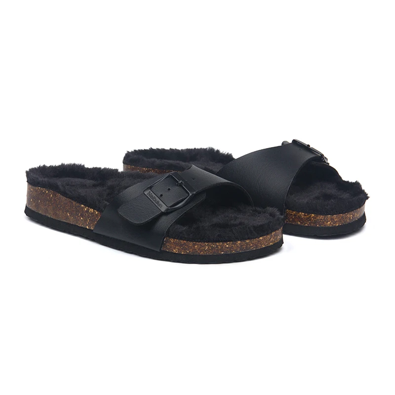 

Fur Shoes Shallow Winter Woman Slipper Slides Plush Flat Massage Basic PU Shoes Woman 2021 Slippers Flat Shallow Winter Footwear