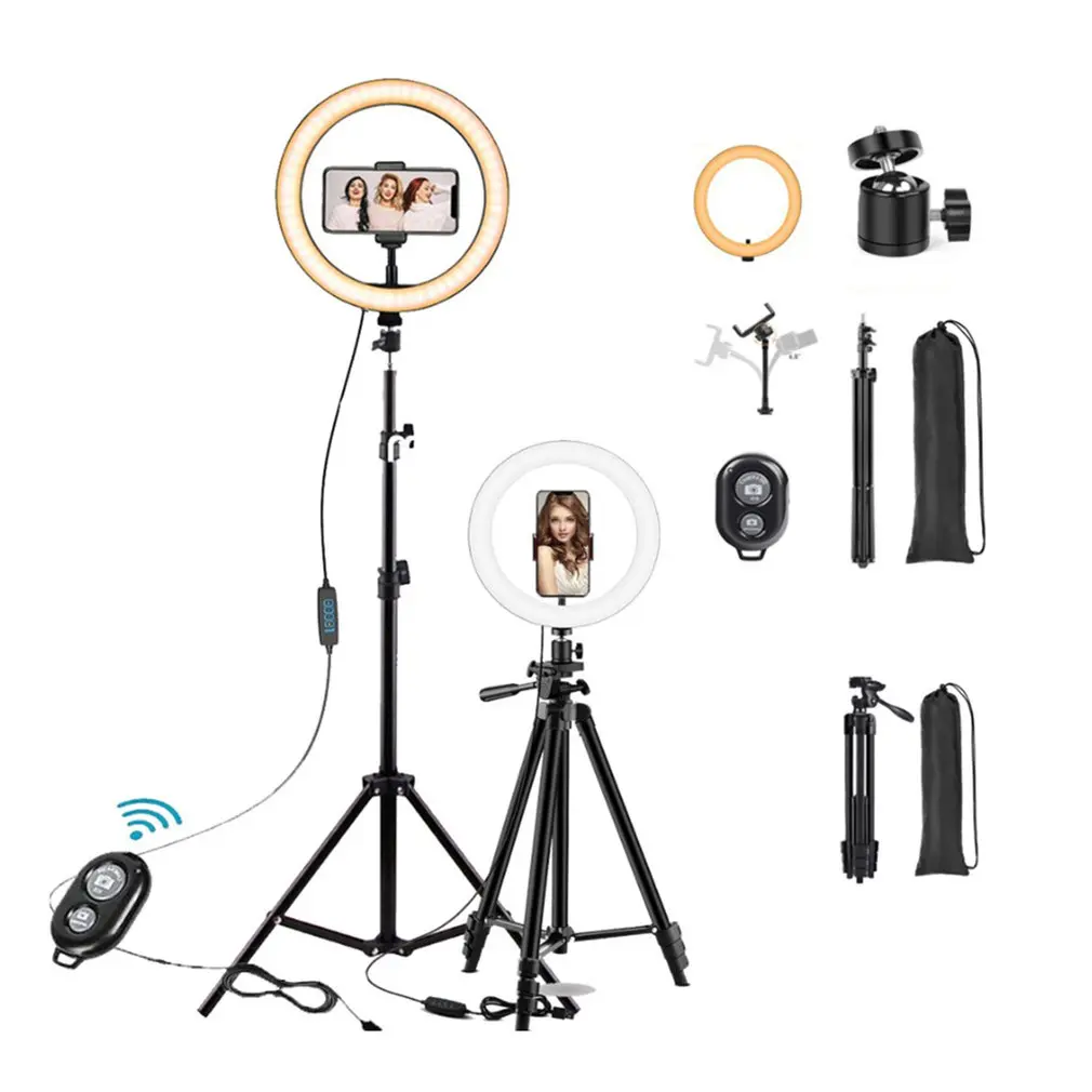

10" LED Selfie Ring Light Photography RingLight Phone Stand Holder Tripod Circle Fill Light Dimmable Lamp Trepied Streaming