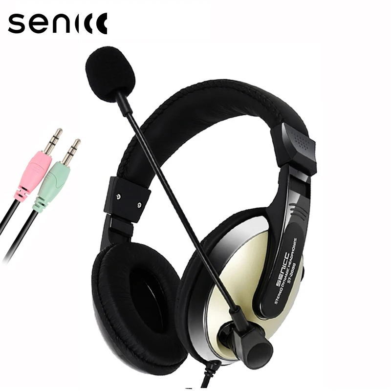 

SENICC ST-2688 Stereo Audio Music Headphones 3.5mm Dual Plug with Mic Headset for Computer SKYPE Video Chat