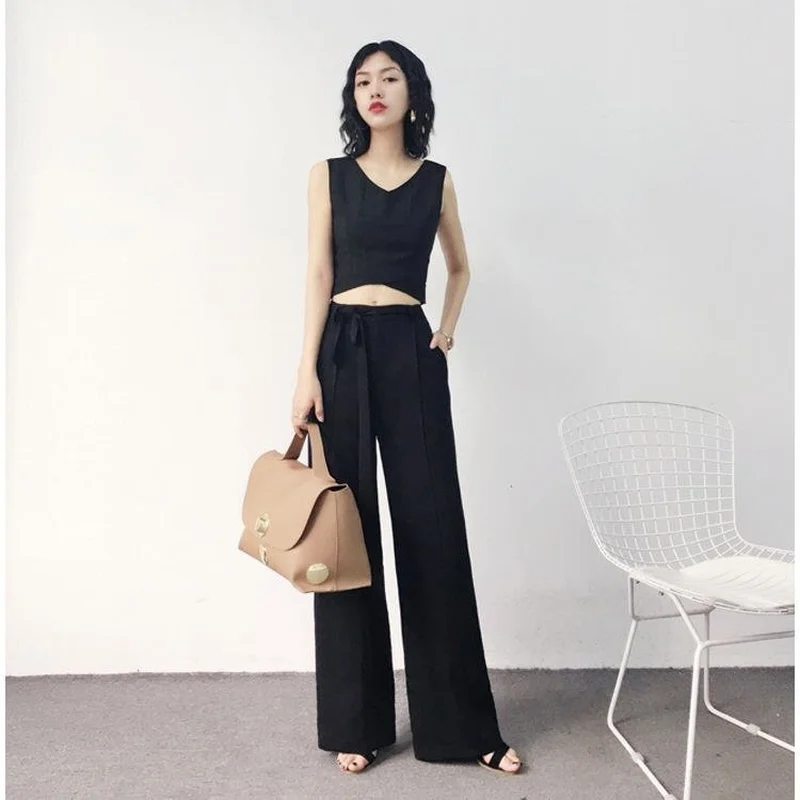 

HStar 2020 spring Wide Leg Pants Women elastic High Waist Palazzo Pants streetwear Elegant Office Ladies Trousers