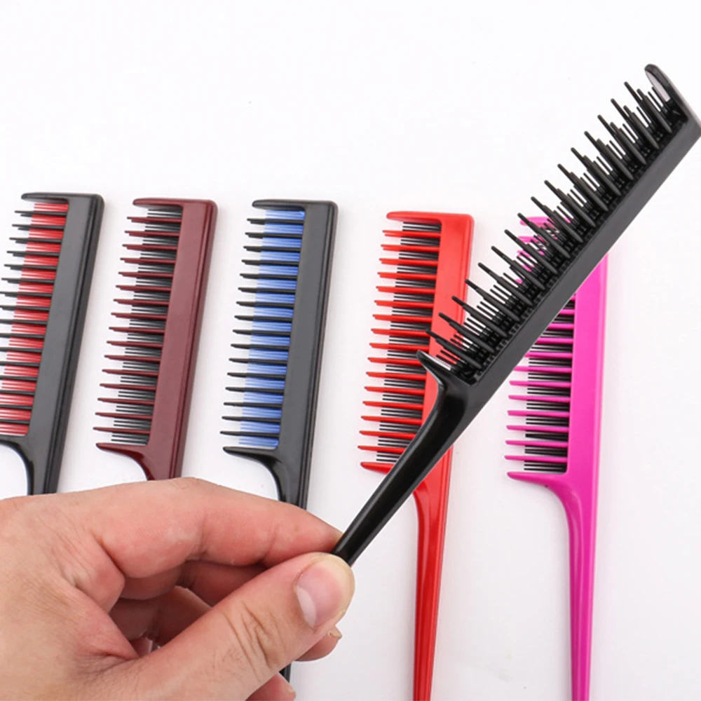 Portable Hair Comb Brush 3-row Teeth Teasing Detangling Rat Tail Hairdressing Barber Salon Styling Tool | Красота и здоровье